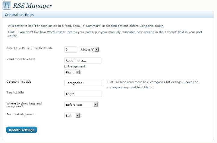 إضافة RSS Manager للوردبريس