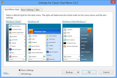 Mostrar botón inicio clásico en Windows 8 con Classic Shell Open Source y ocultar menú de inici metro