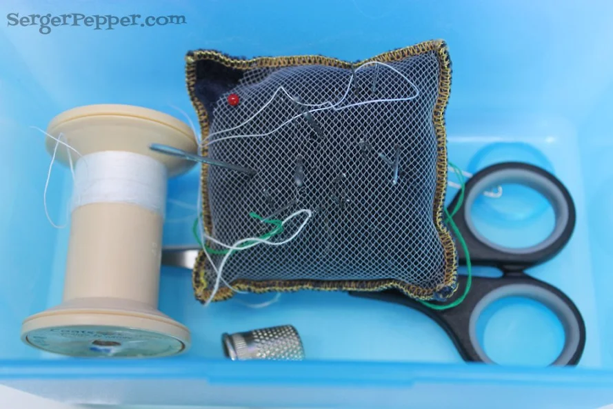 Slizzin' Summer series - Organize Your Sewing Room Low-Budget - Serger Pepper - mixed container - sewing travel kit