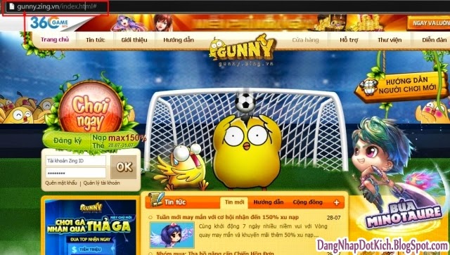 Truy cập vào trang đăng ký tải khoản game Gunny