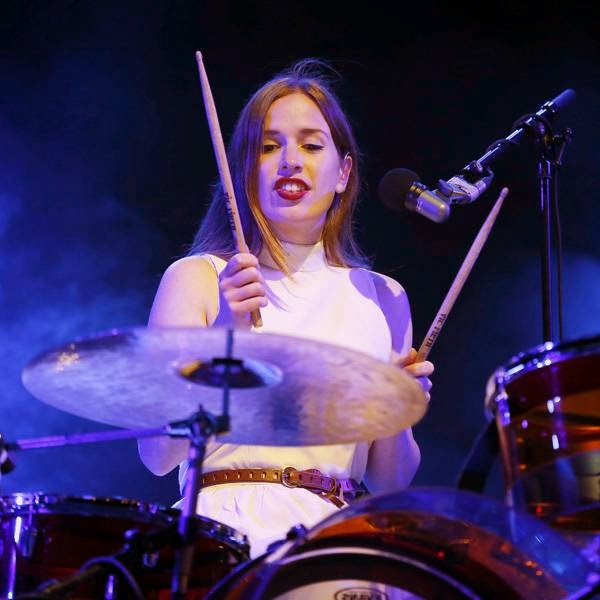 Member of Metronomy, British Anna Prior performs on stage of the Nice Jazz Festival on July 9, 2014 in Nice, southeastern France.