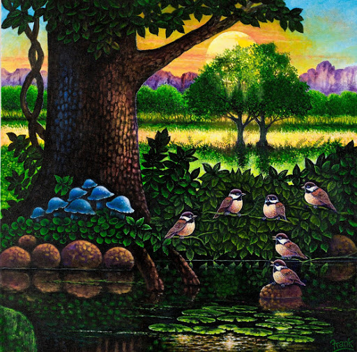 "Chickadees" by Mike Frank. Acrylic. $600.00