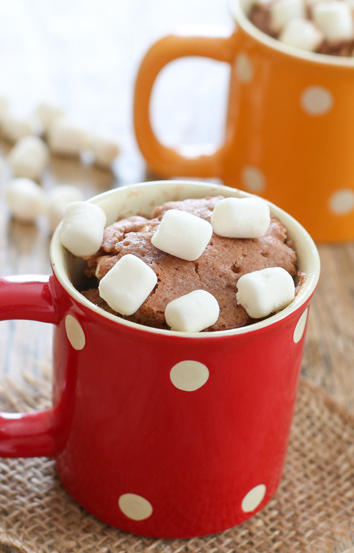 photo of a hot chocolate mug cake with marshmallows