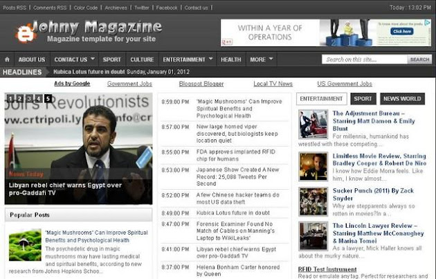 Johny Magazine Blogger Template Johny Magazine Blogger Template