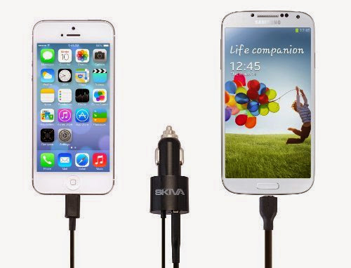  Skiva Apple Certified Two Port (4.2 Amps / 21W / Fastest) Car Charger with 8-Pin Lightning Cable and a Universal USB Charging Port for iPhone 5S 5C 5, iPad 4 + any Lightning Device, Android Smartphones and Tablets (Model: PowerFlow Duo)