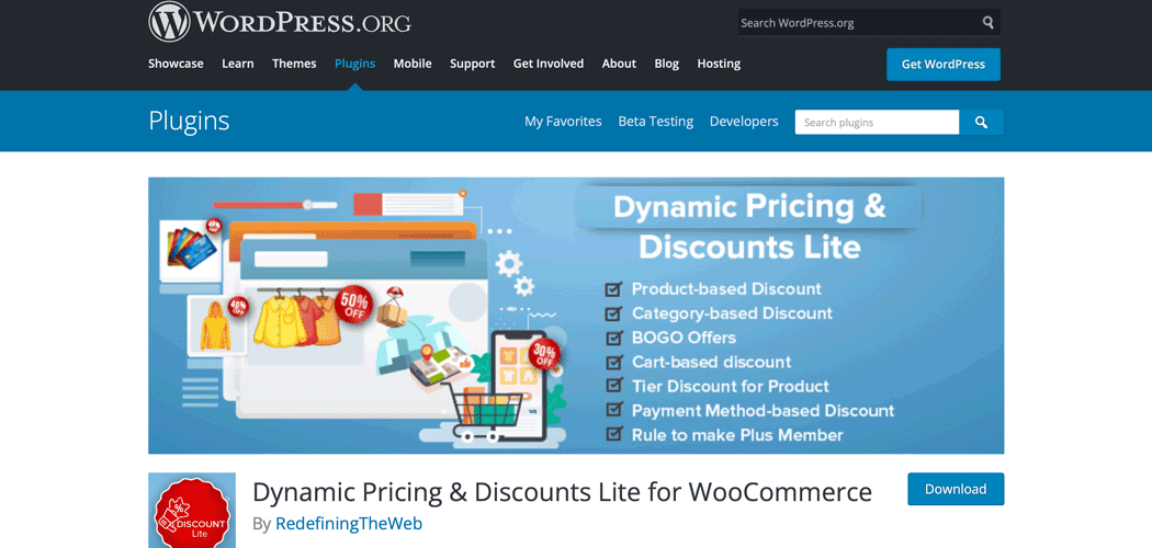 Dynamic Pricing & Discounts Lite for WooCommerce plugin page.