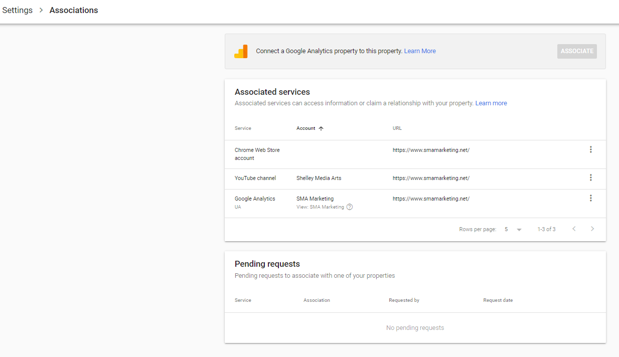 Google Analytics Search Console Settings Associated Services