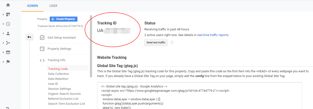 getting the google analytics code when building a webiste