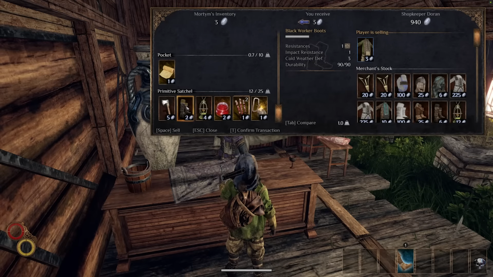 choosing the weapon and clothes in Outward Rust and Vengeance game