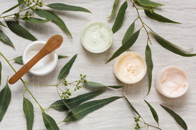 Spa and beauty treatment creams and leaves