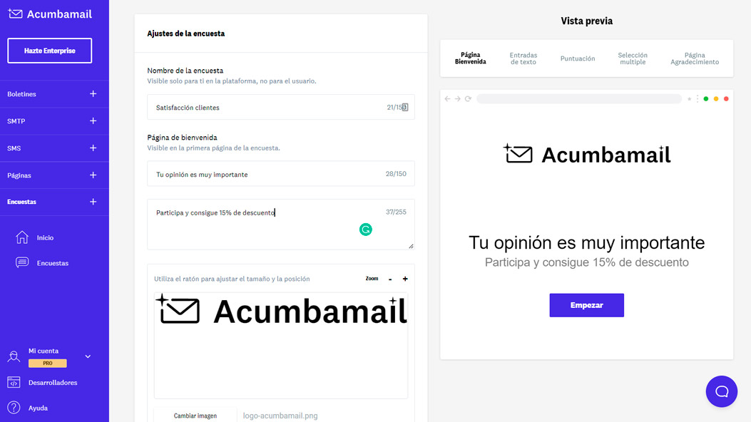 cómo crear encuesta en Acumbamail