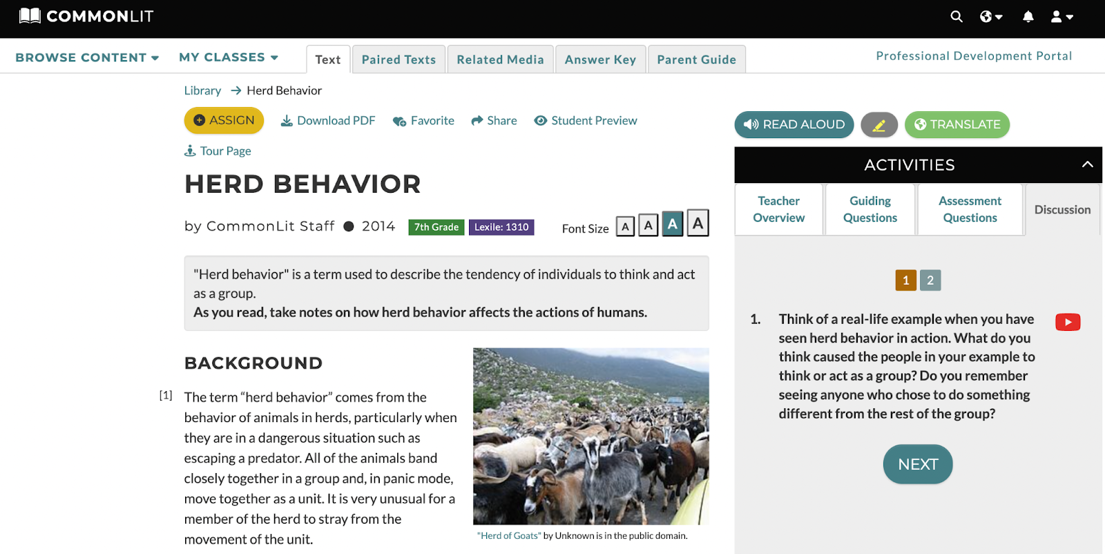 A screenshot of the first paragraph of "Herd Behavior" 