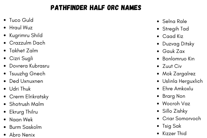 Pathfinder Half Orc Name