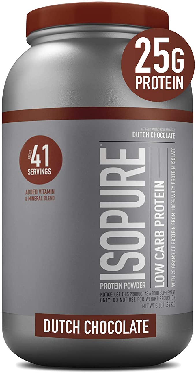 Isopure Whey Isolate Protein Powder with Vitamin C & Zinc for Immune Support, 25g Protein, Low Carb & Keto Friendly, Flavor: Dutch Chocolate, 3 Pounds (Packaging May Vary)