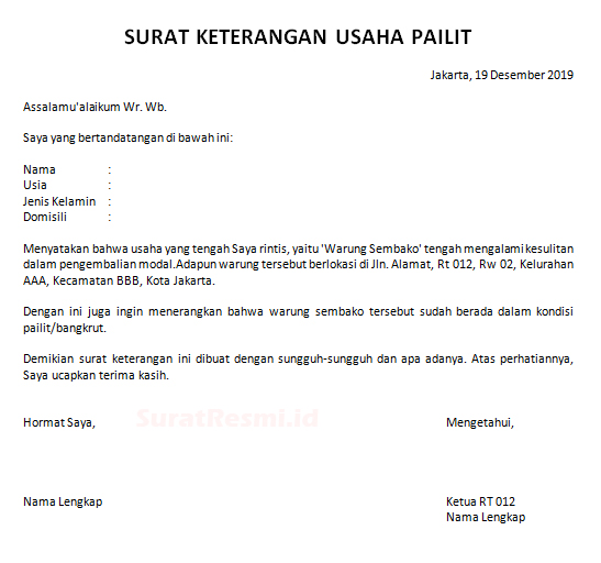 Contoh Surat Keterangan Usaha Dari Rt Rw Dan Kelurahan