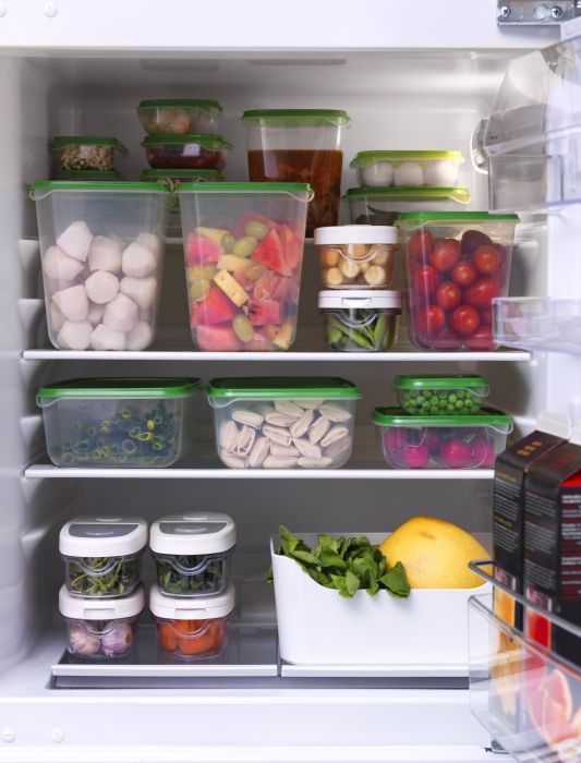 Store food in single layer and containers to organize a fridge