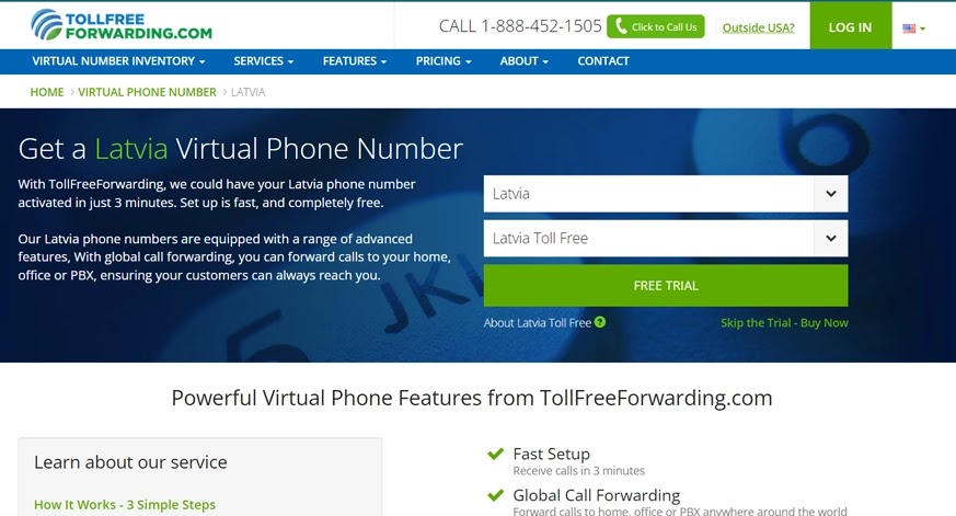 TollFreeForwarding Latvia Virtual Phone Number