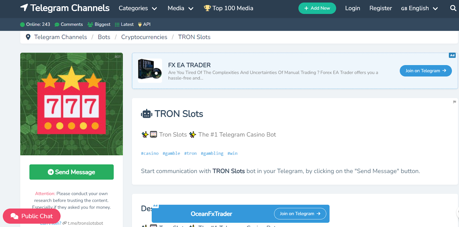 TRON Slots – Telegram Slots Casino för $TRX Gambling