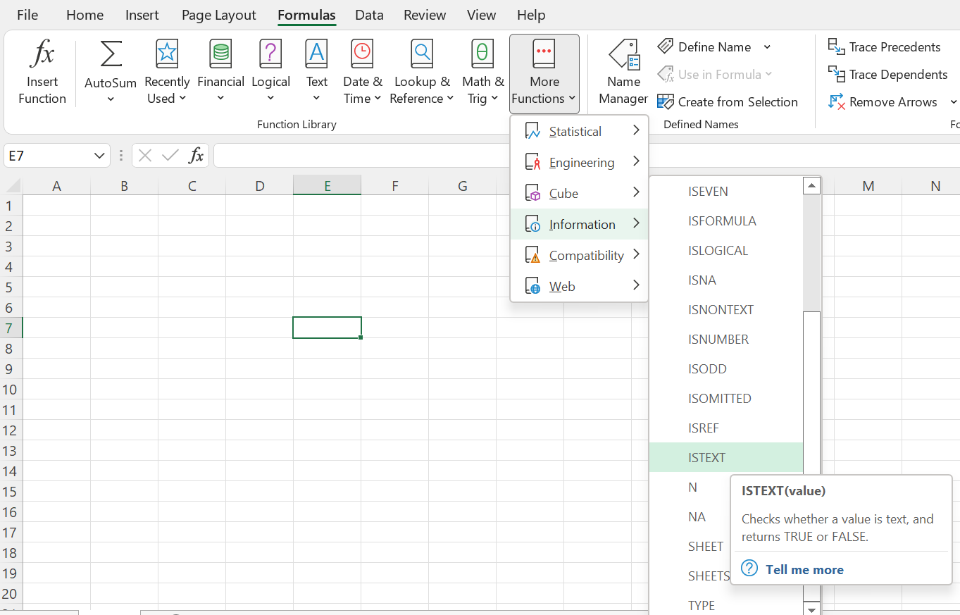ISTEXT in Excel