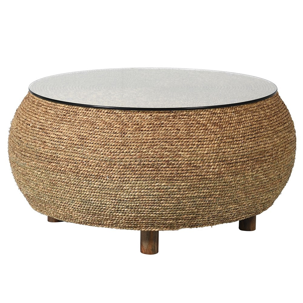 Sea Grass and Glass Round Coffee Table