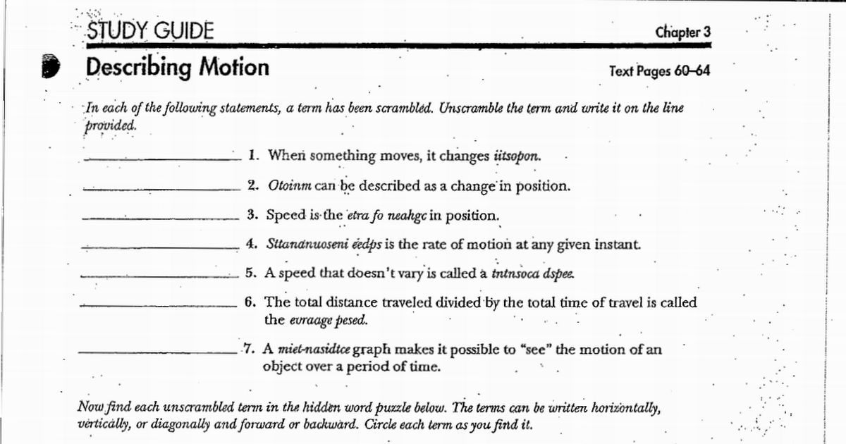 Describing Motion Worksheet Answers