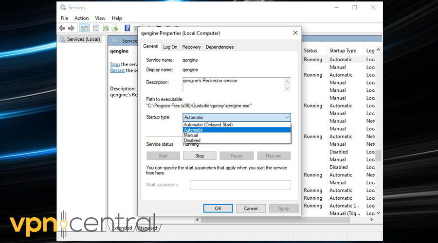 Choose startup type of the qengine file