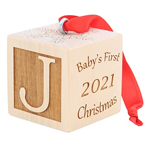 Baby's 1st Christmas Personalized Wood Block Ornament