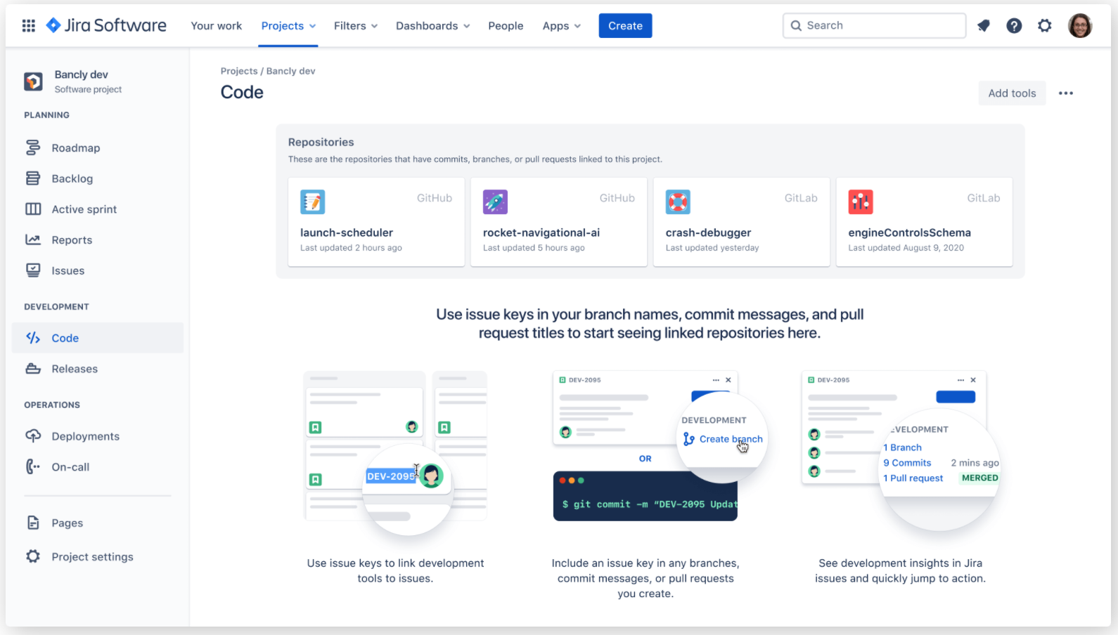 Interface of Jira project management software