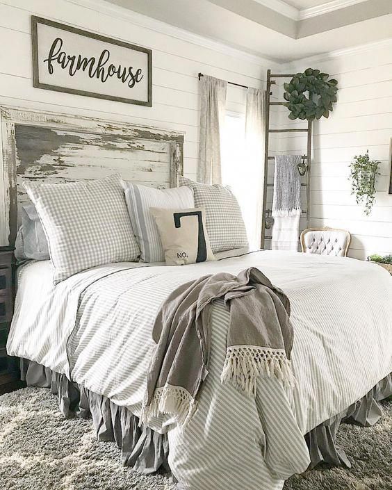 Farmhouse Gray and White Bedroom