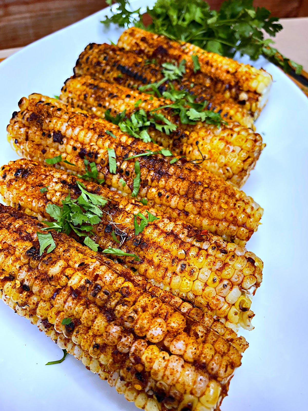 Nicely charred sweet corn ready for a taste