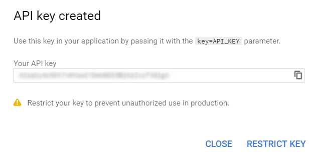 Creating your API key for Google Cloud