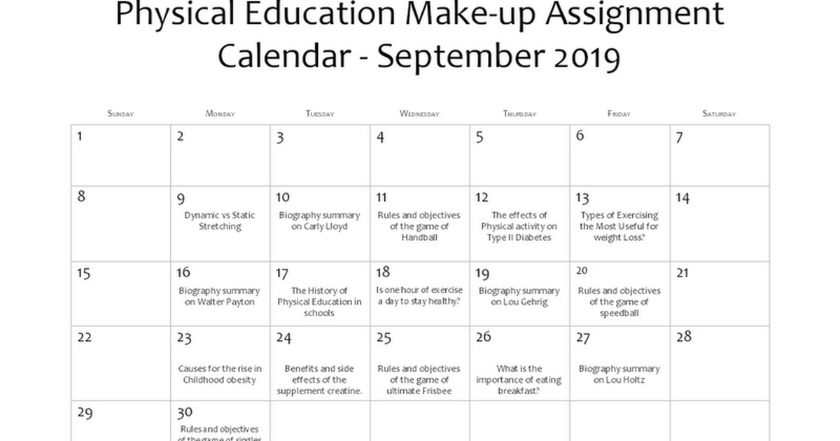 Physical Education Make-up Assignment Calendar(2).docx - Google Drive