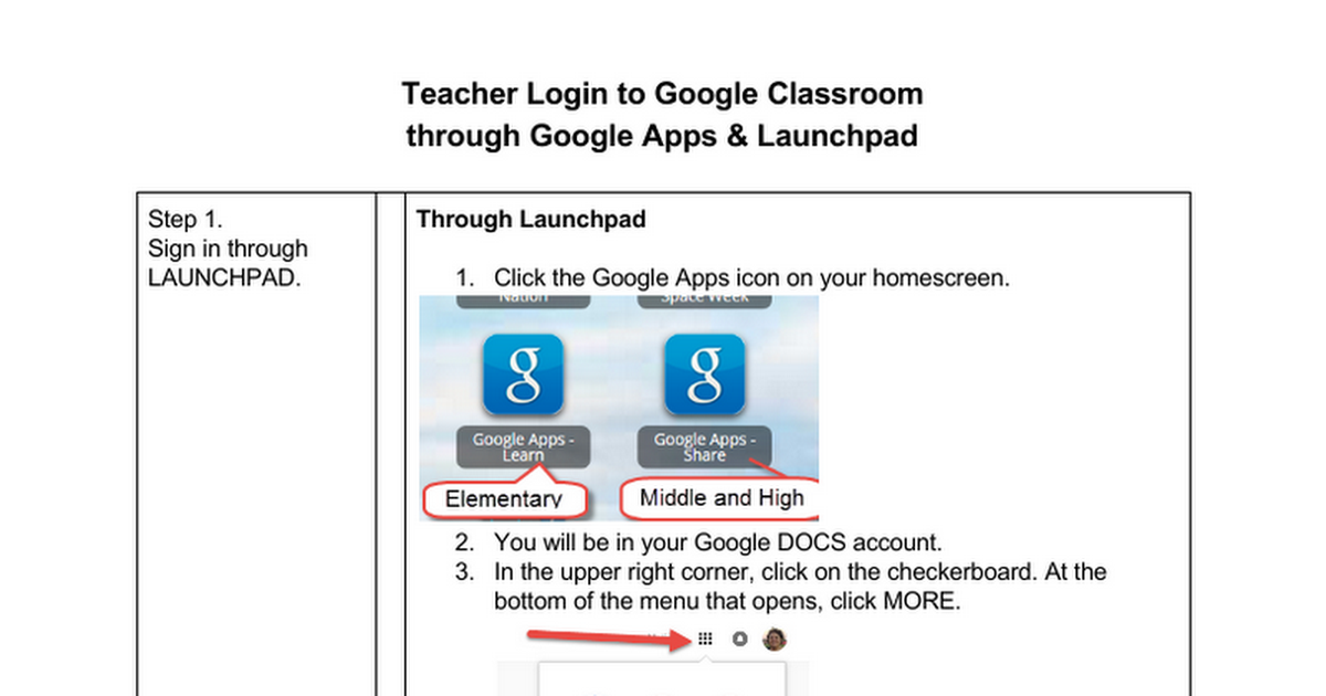 Teacher Login to Google Classroom through Google Apps Google Docs