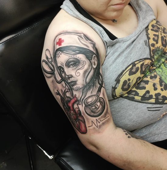Half Sleeve Heart Stethoscope Small Nurse Tattoo