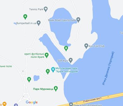 Участок парка на гугл-карте — обоих озер на нем нет X-Park