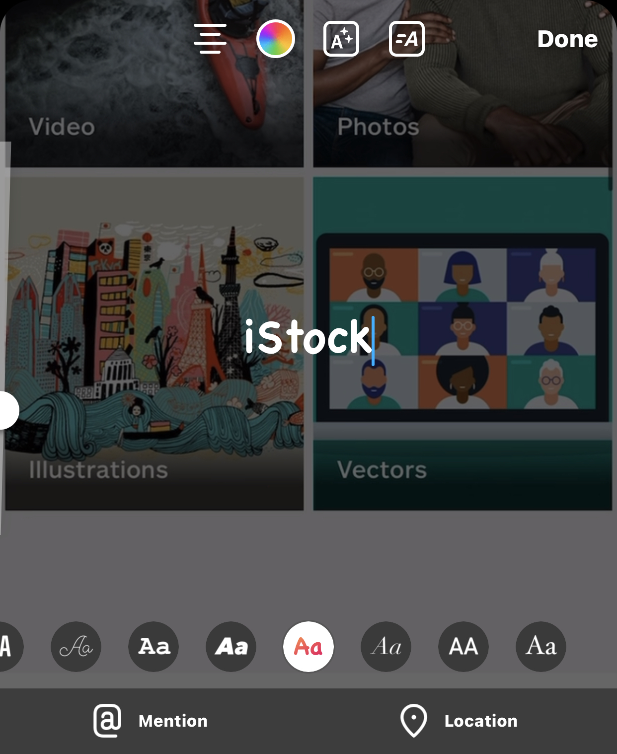 Screenshot of Instagram, showcasing how to overlay text on an image.