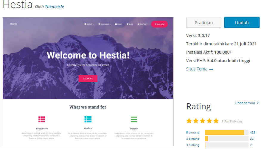 Rekomendasi Tema WordPress Gratis Terbaik: Hestia