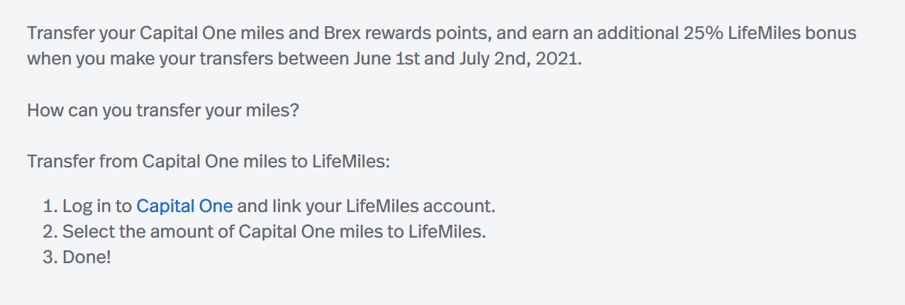 Transfer from Capital One miles to LifeMiles
