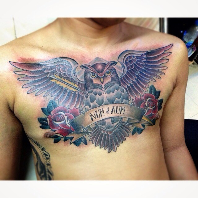 chest owl tattoos