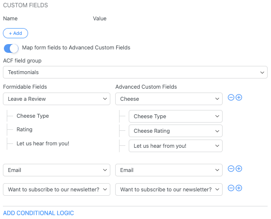 Formidable Custom Fields Settings and Field Mappings