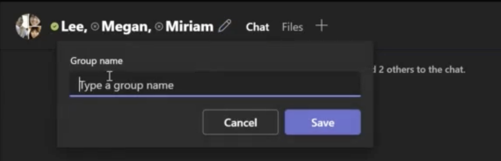 Creating a group in Teams Chat