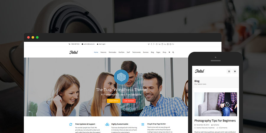 Total, um tema WordPress multiuso para Infoprenuers