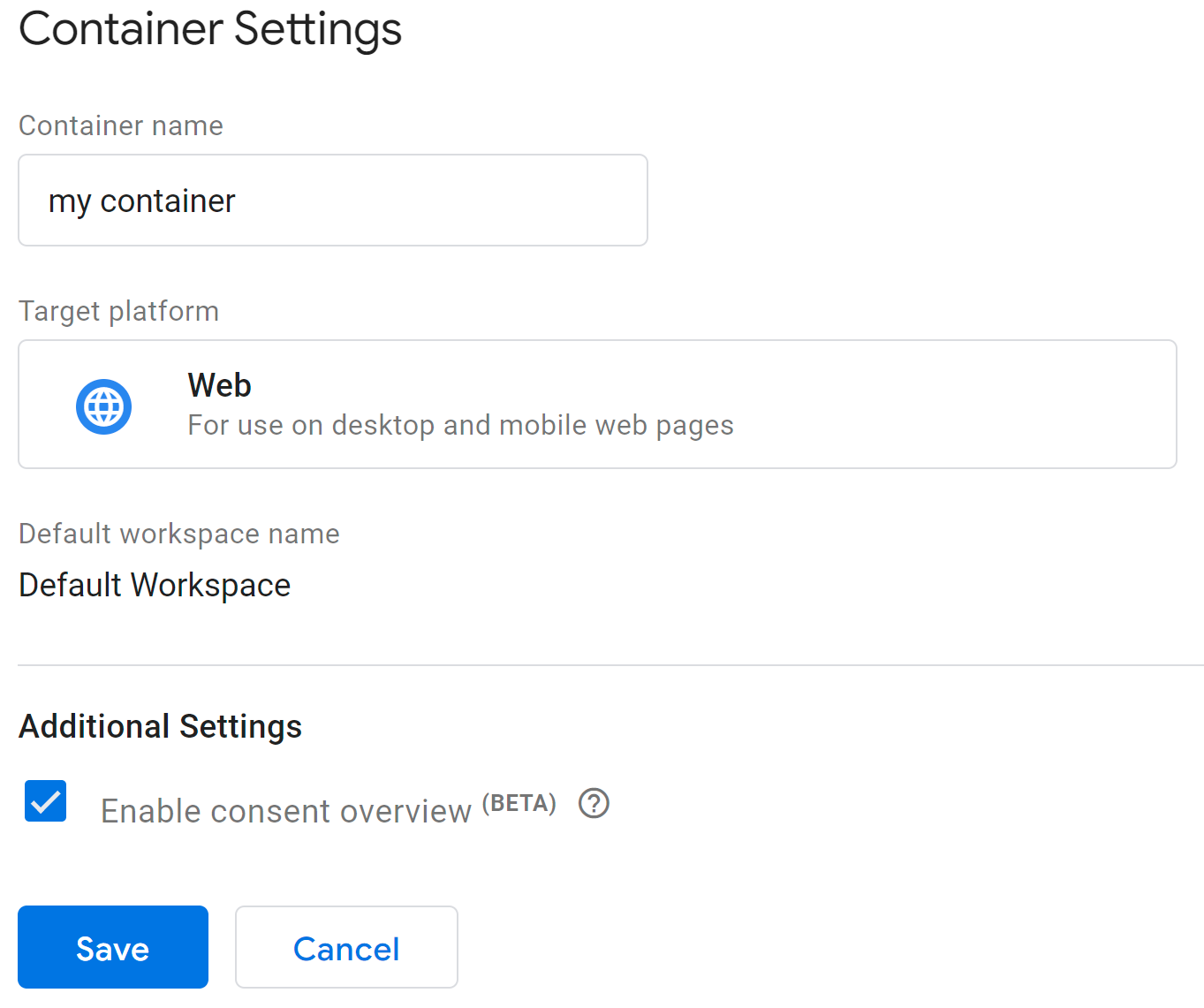 GTM container setting for consent overview