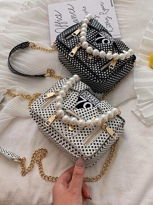 Creative Design Polka Dots Faux Pearls Handle Chain Shoulder Bag