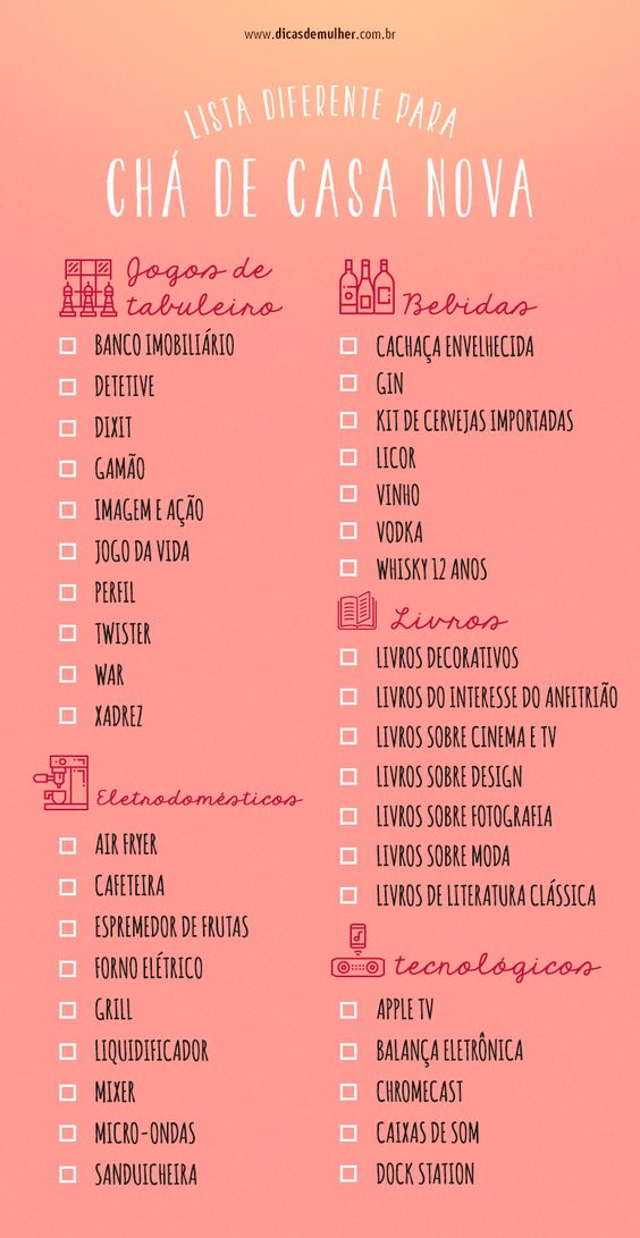 Lista de chá de casa nova pronta para imprimir