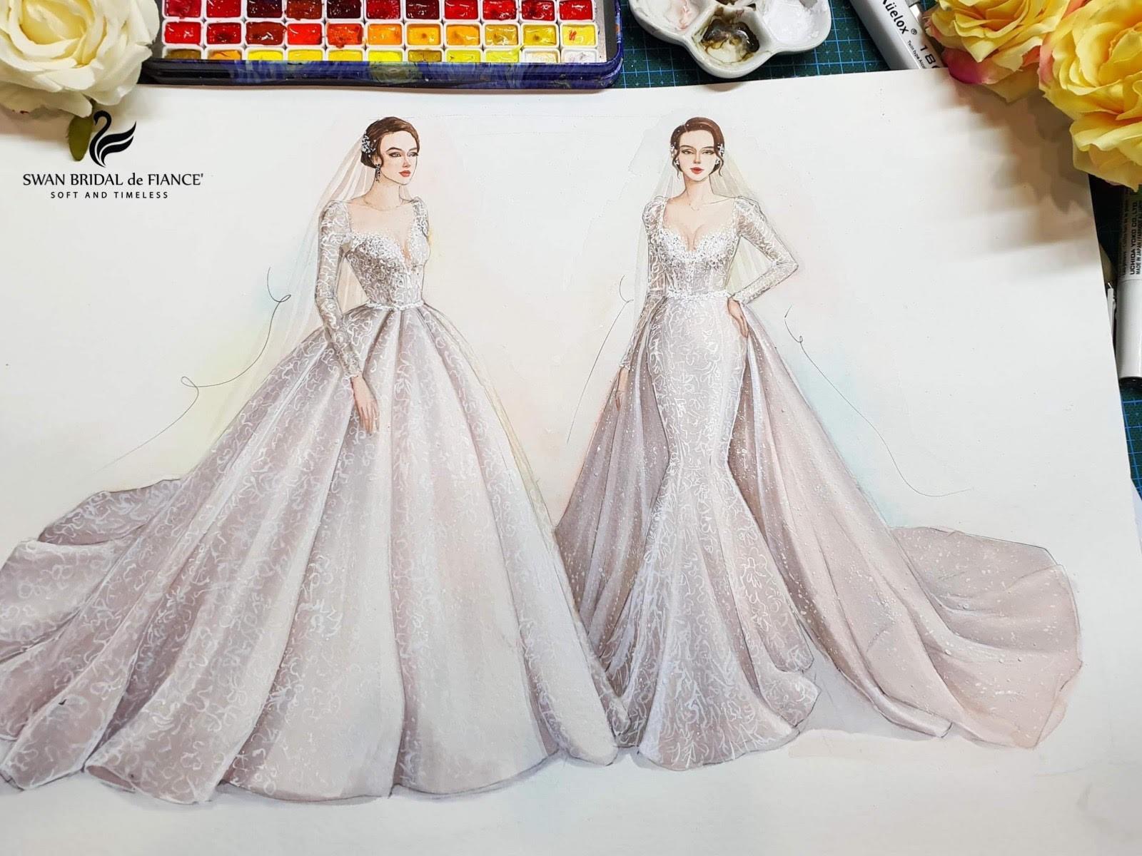 Bản sketch thiết kế váy cưới cá nhân độc quyền của cô dâu Ánh Tuyết  