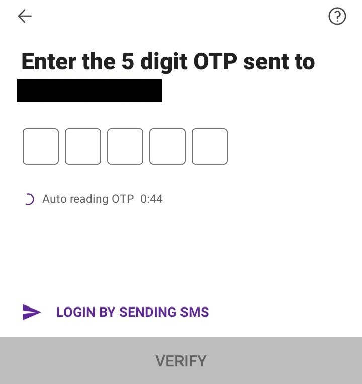 enter the 5 digit OTP
