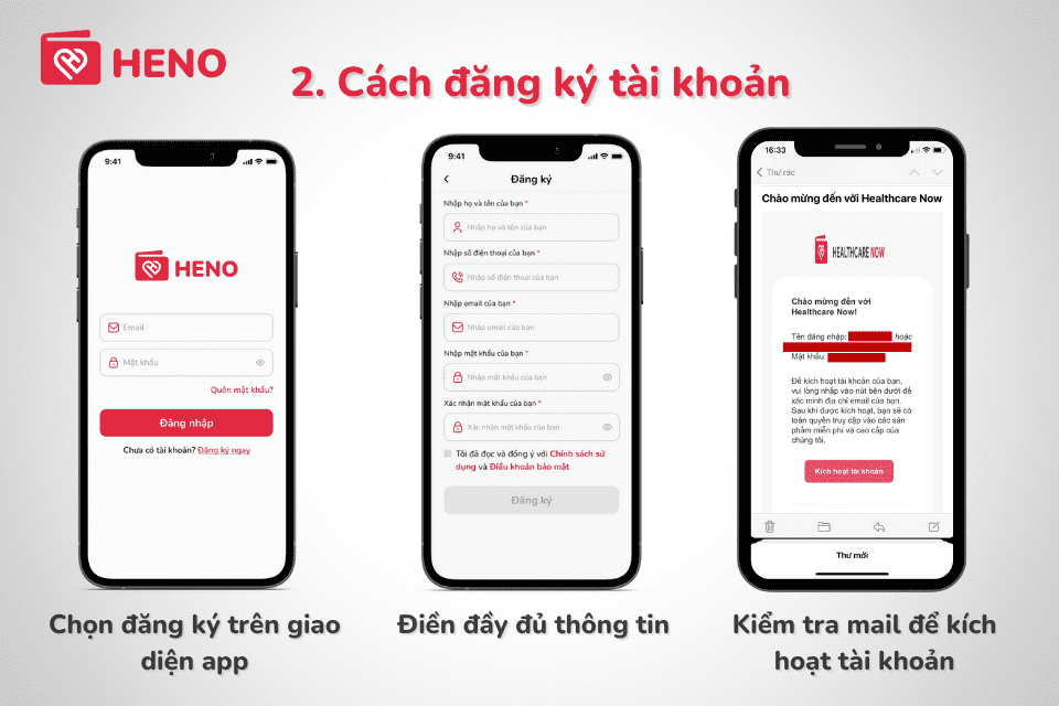 các bước đăng ký tài khoản trên app HENO