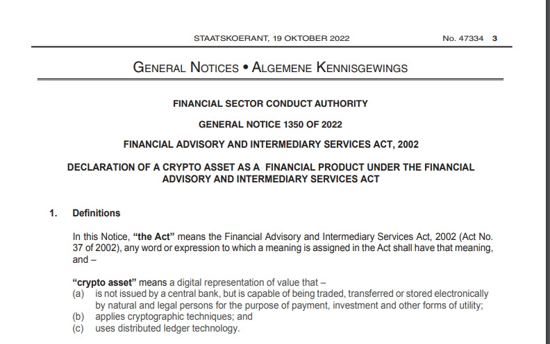 South Africa classifies cryptocurrency as financial instrument 11