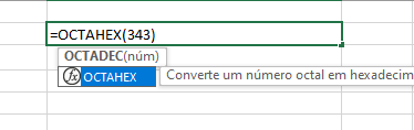 Fórmulas Excel =OCTAHEX()